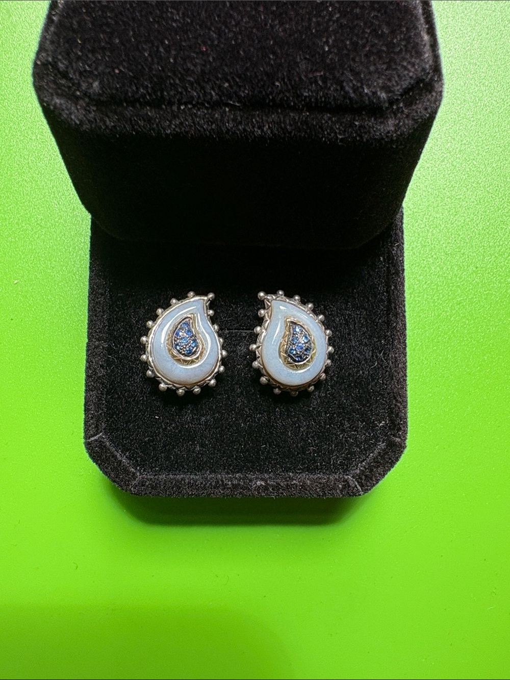 [Barbara Bixby] Blue Chalcedony and Druzy Paisley Stud Earrings